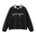 Collection 3 Georgia Contrast Striped Lapel Collar Sweatshirt - Black front