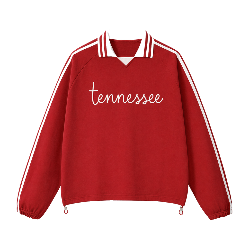 Collection 3 Tennessee Contrast Striped Lapel Collar Sweatshirt - Red front