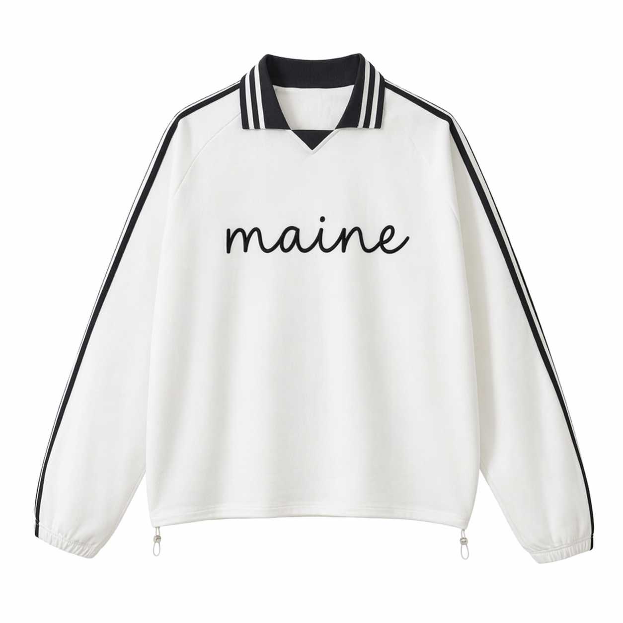 Collection 3 Maine Contrast Striped Lapel Collar Sweatshirt - White front