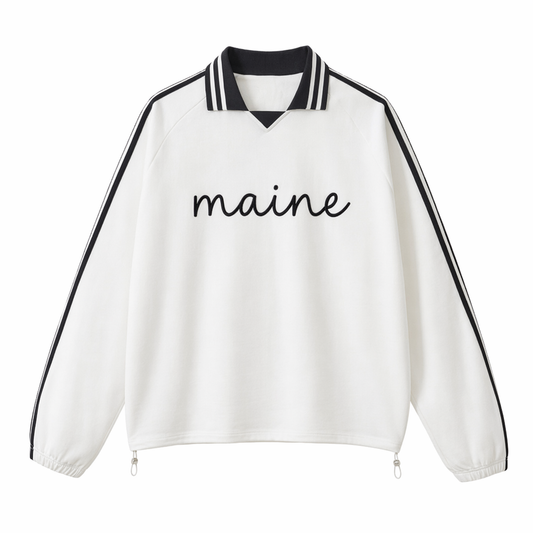 Collection 3 Maine Contrast Striped Lapel Collar Sweatshirt - White front