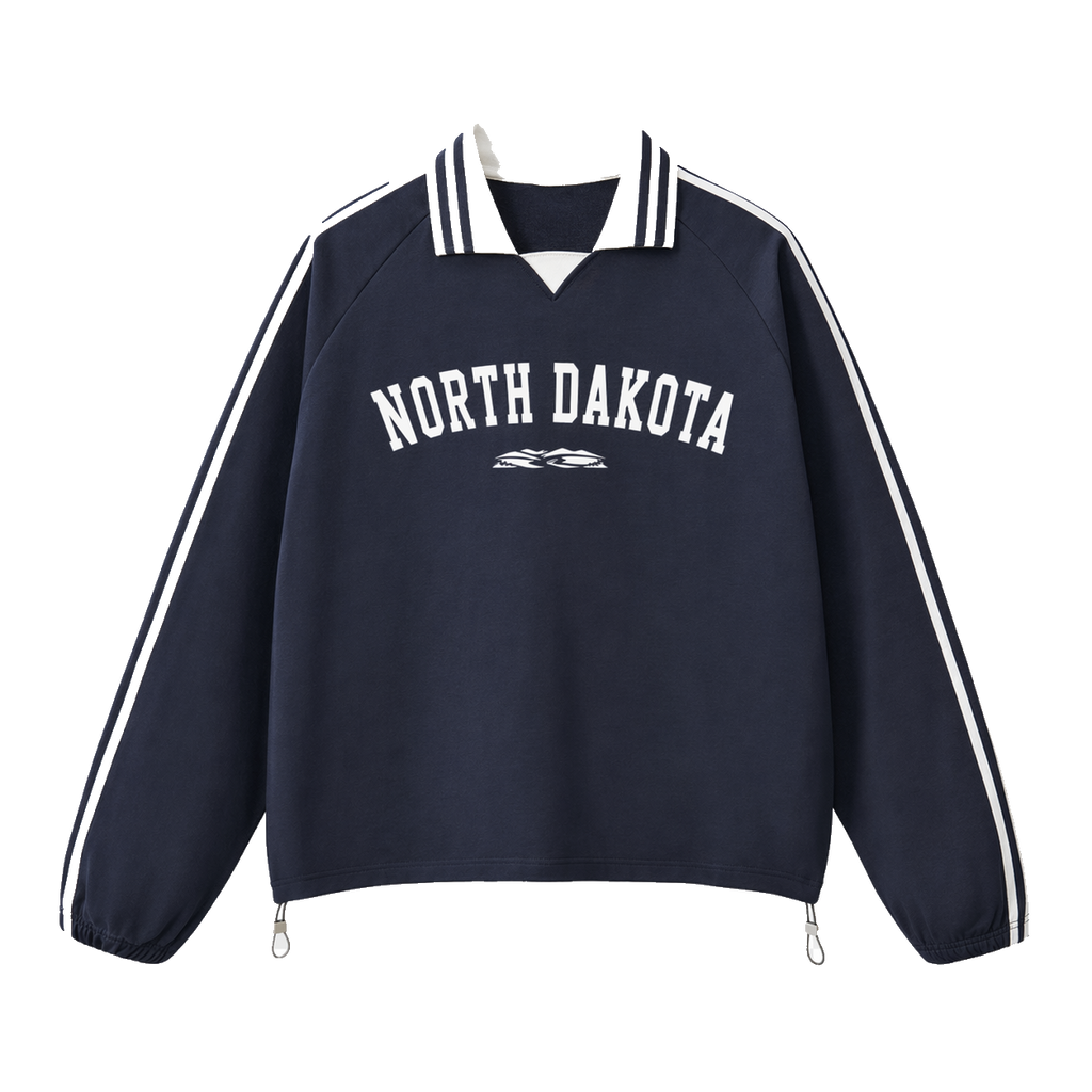 Collection 9 North Dakota Contrast Striped Lapel Collar Sweatshirt - Royal Blue front