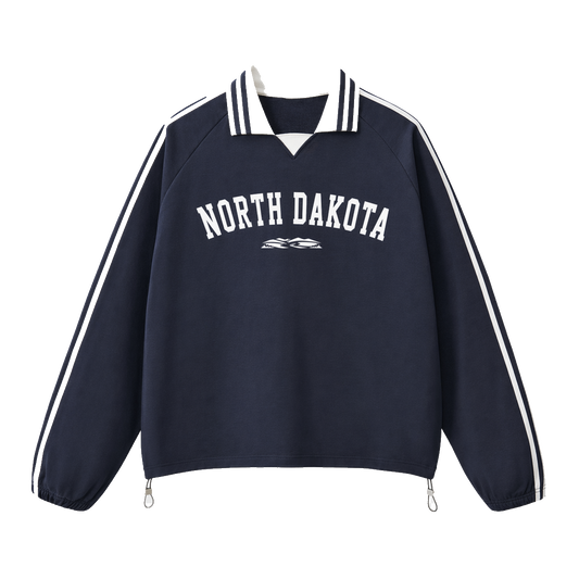 Collection 9 North Dakota Contrast Striped Lapel Collar Sweatshirt - Royal Blue front