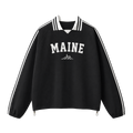 Collection 9 Maine Contrast Striped Lapel Collar Sweatshirt - Black front