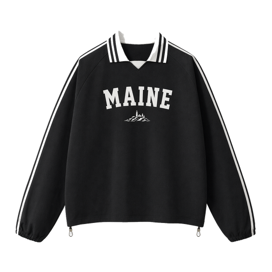 Collection 9 Maine Contrast Striped Lapel Collar Sweatshirt - Black front