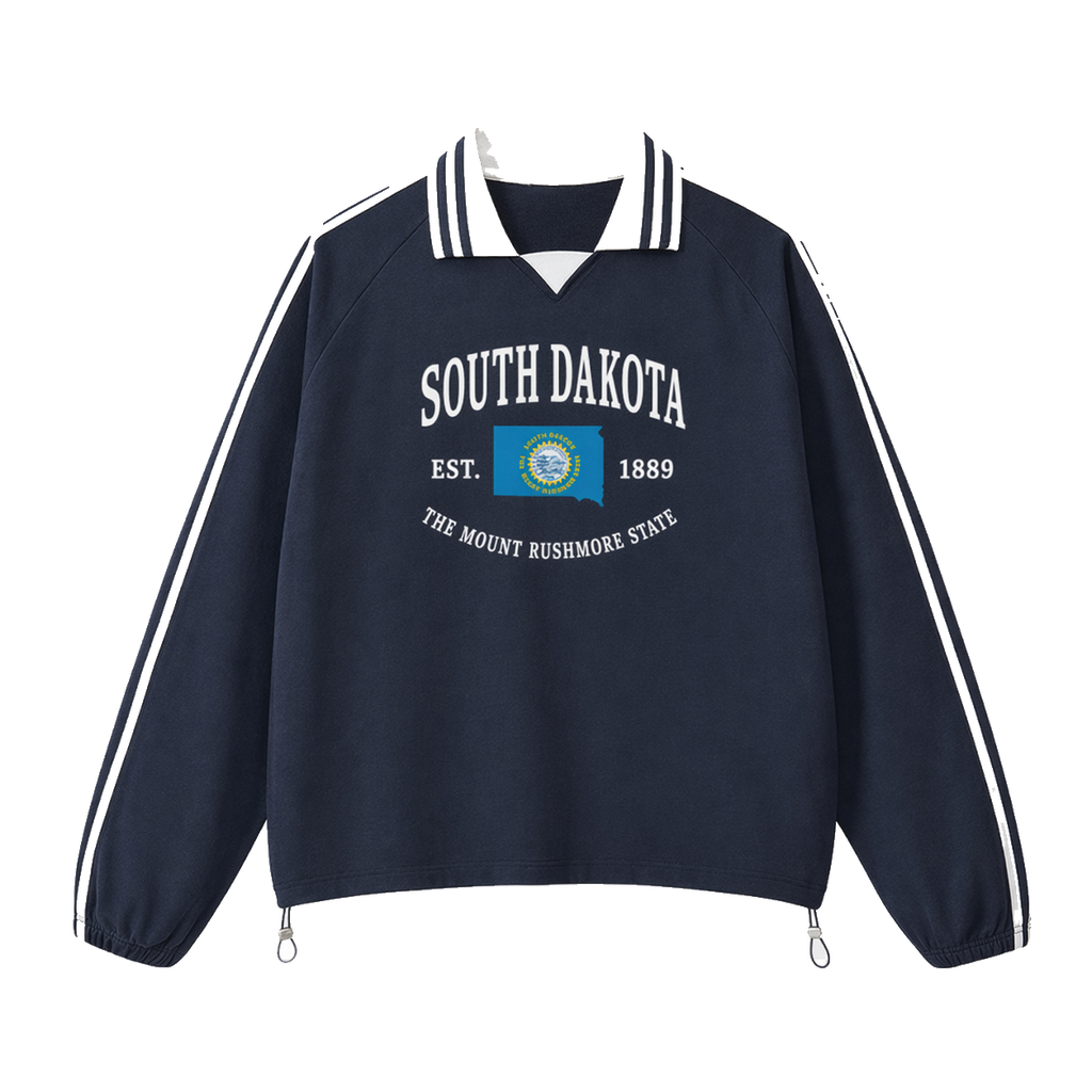 Collection 8 South Dakota Contrast Striped Lapel Collar Sweatshirt - Royal Blue front