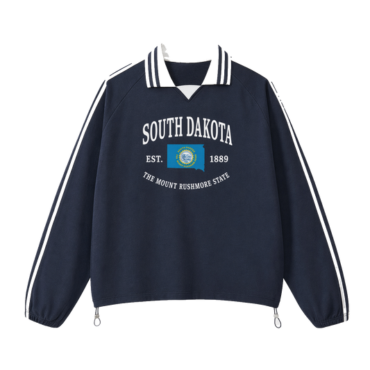Collection 8 South Dakota Contrast Striped Lapel Collar Sweatshirt - Royal Blue front