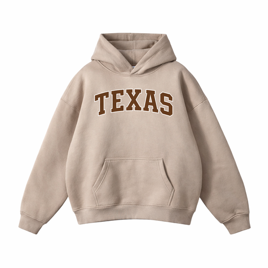 Collection 1 Texas Oversize Fleeced Hoodie - Gray Apricot front