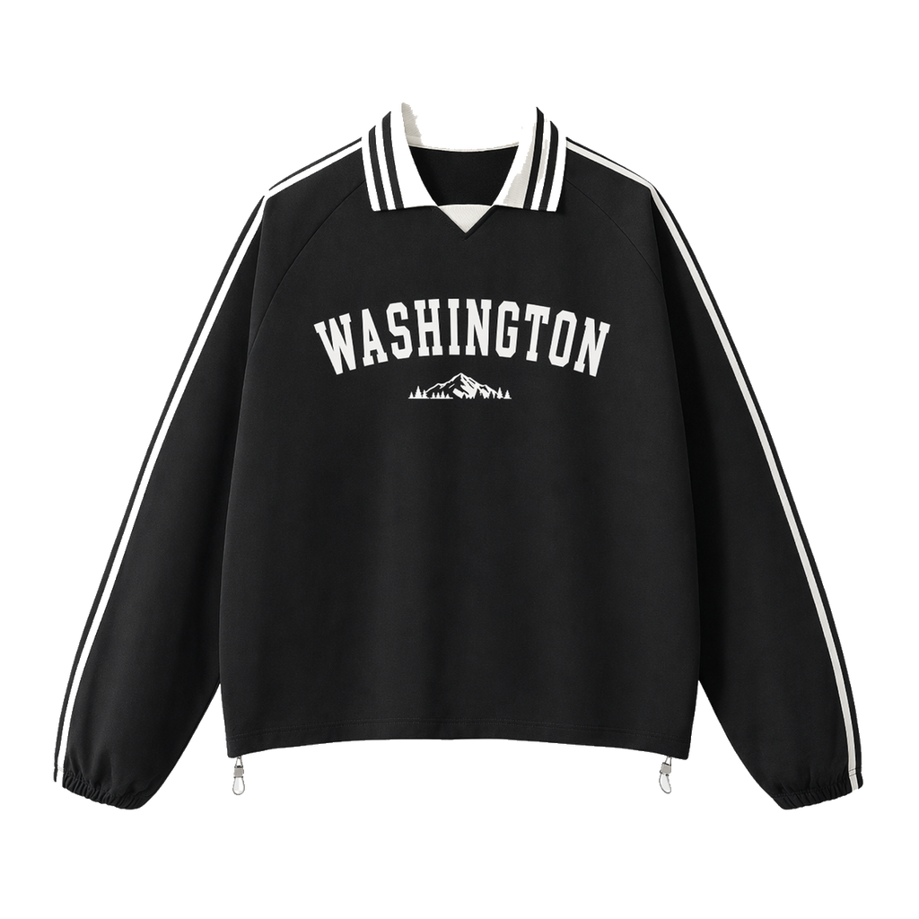 Collection 9 Washington Contrast Striped Lapel Collar Sweatshirt - Black front