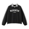 Collection 9 Washington Contrast Striped Lapel Collar Sweatshirt - Black front