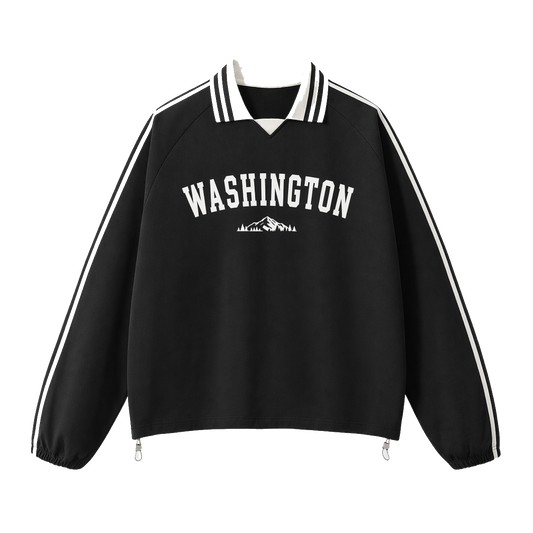 Collection 9 Washington Contrast Striped Lapel Collar Sweatshirt - Black front