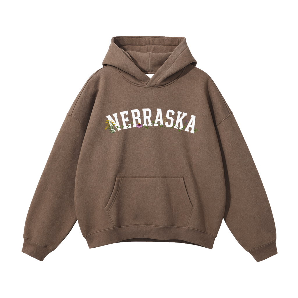 Collection 10 Nebraska Oversize Fleeced Hoodie - Brown front