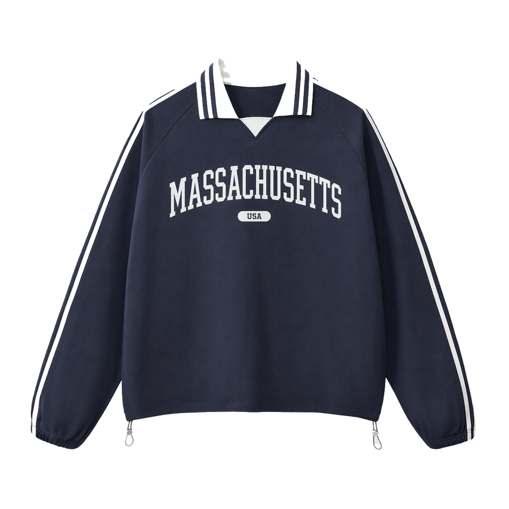 Collection 4 Massachusetts Contrast Striped Lapel Collar Sweatshirt - Royal Blue front