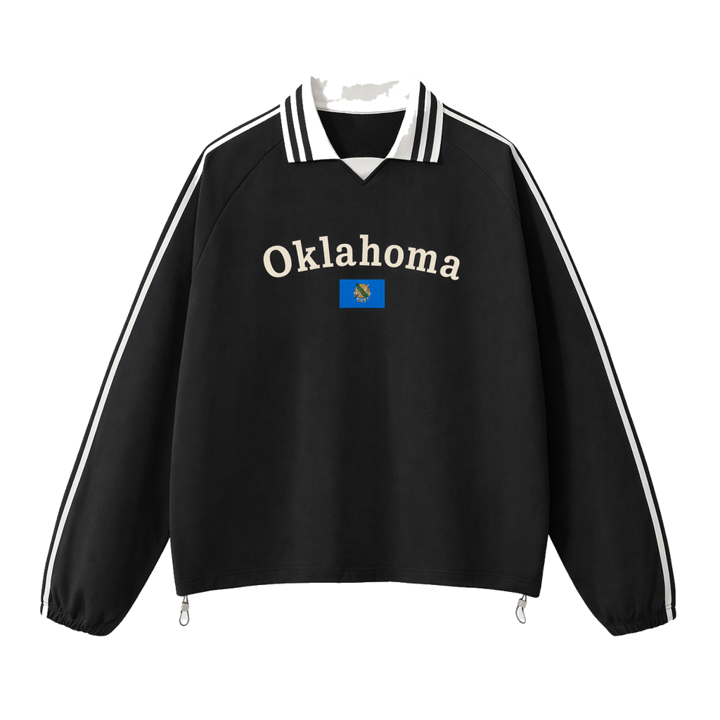Collection 6 Oklahoma Contrast Striped Lapel Collar Sweatshirt - Black front