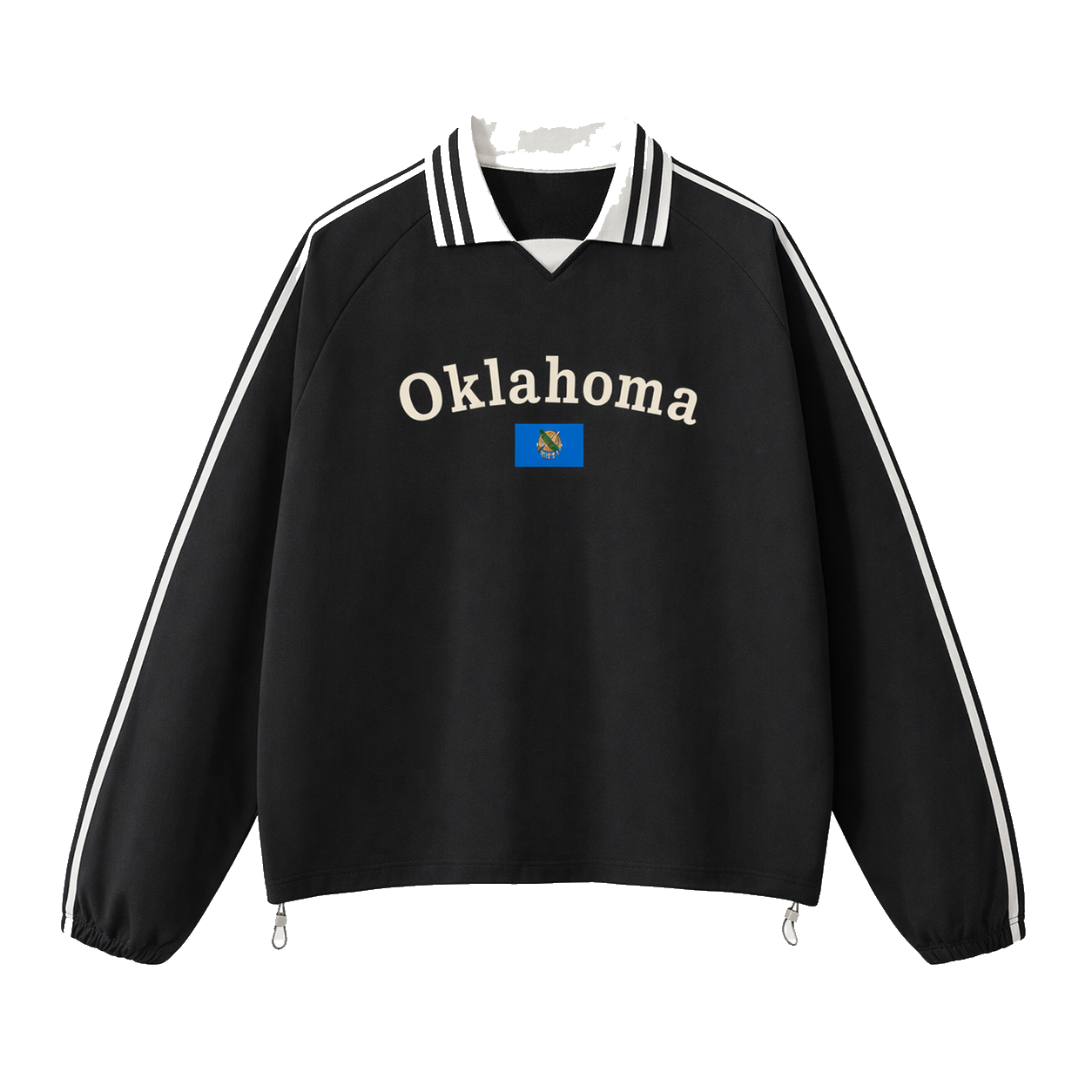 Collection 6 Oklahoma Contrast Striped Lapel Collar Sweatshirt - Black front