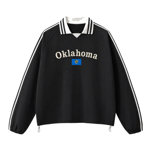 Collection 6 Oklahoma Contrast Striped Lapel Collar Sweatshirt - Black front