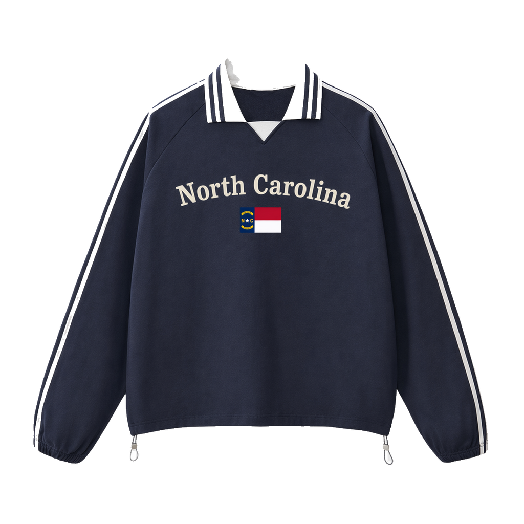 Collection 6 North Carolina Contrast Striped Lapel Collar Sweatshirt - Royal Blue front