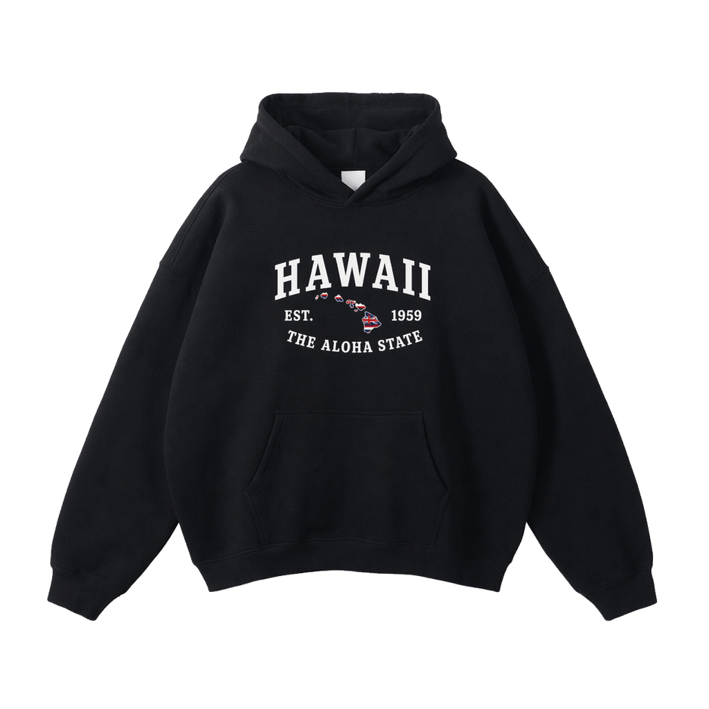Collection 8 Hawaii Oversize Fleeced Hoodie - Black front