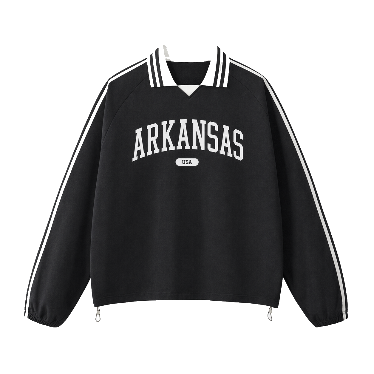 Collection 4 Arkansas Contrast Striped Lapel Collar Sweatshirt - Black front