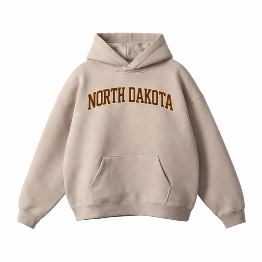 Collection 1 North Dakota Oversize Fleeced Hoodie - Gray Apricot front
