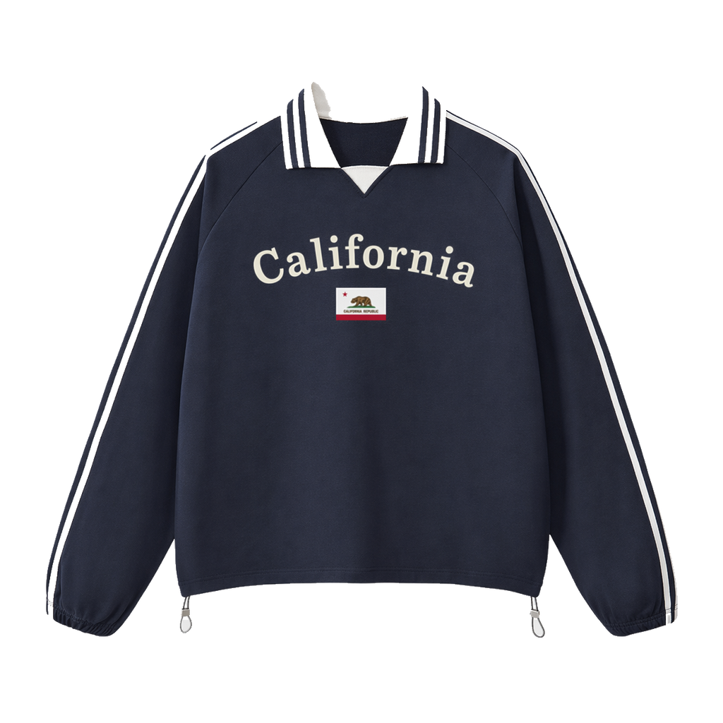 Collection 6 California Contrast Striped Lapel Collar Sweatshirt - Royal Blue front