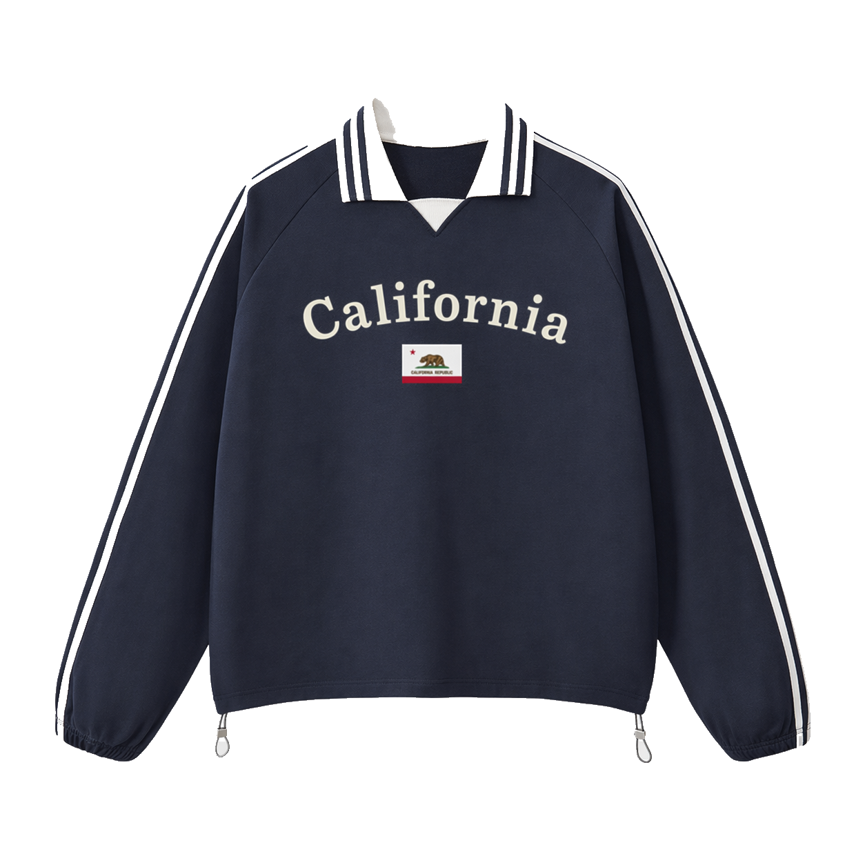 Collection 6 California Contrast Striped Lapel Collar Sweatshirt - Royal Blue front
