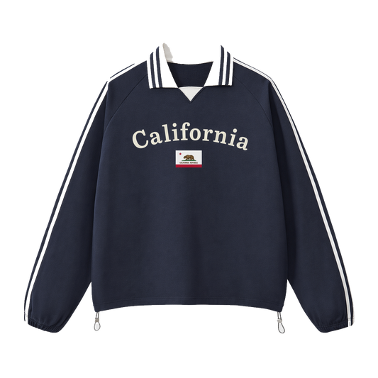 Collection 6 California Contrast Striped Lapel Collar Sweatshirt - Royal Blue front