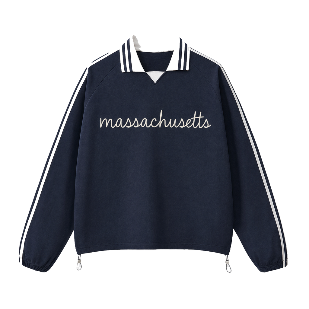 Collection 3 Massachusetts Contrast Striped Lapel Collar Sweatshirt - Royal Blue front