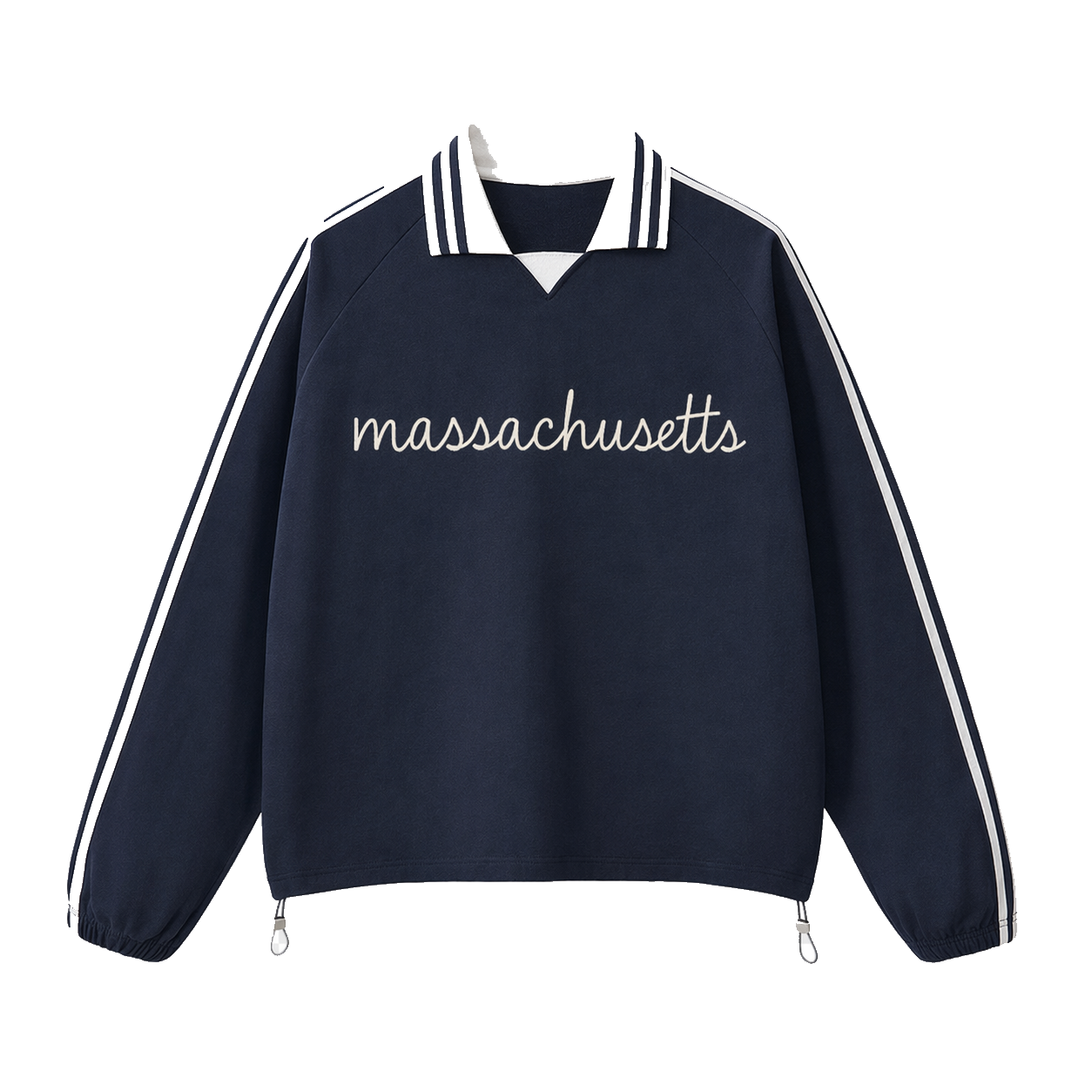 Collection 3 Massachusetts Contrast Striped Lapel Collar Sweatshirt - Royal Blue front