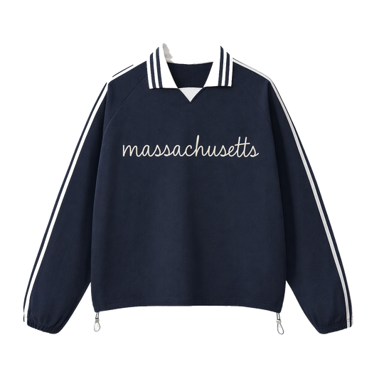 Collection 3 Massachusetts Contrast Striped Lapel Collar Sweatshirt - Royal Blue front