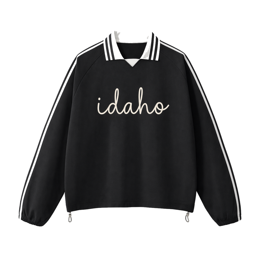 Collection 3 Idaho Contrast Striped Lapel Collar Sweatshirt - Black front