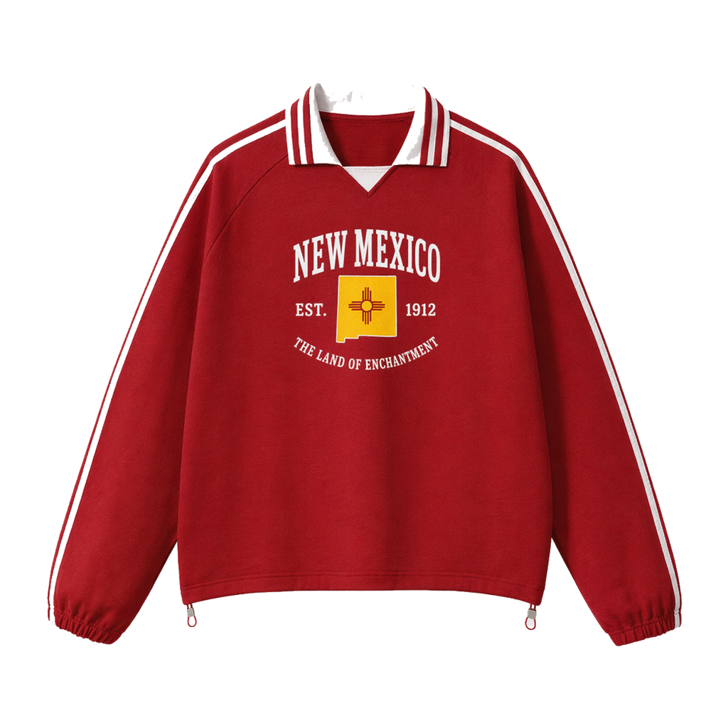 Collection 8 New Mexico Contrast Striped Lapel Collar Sweatshirt - Red front