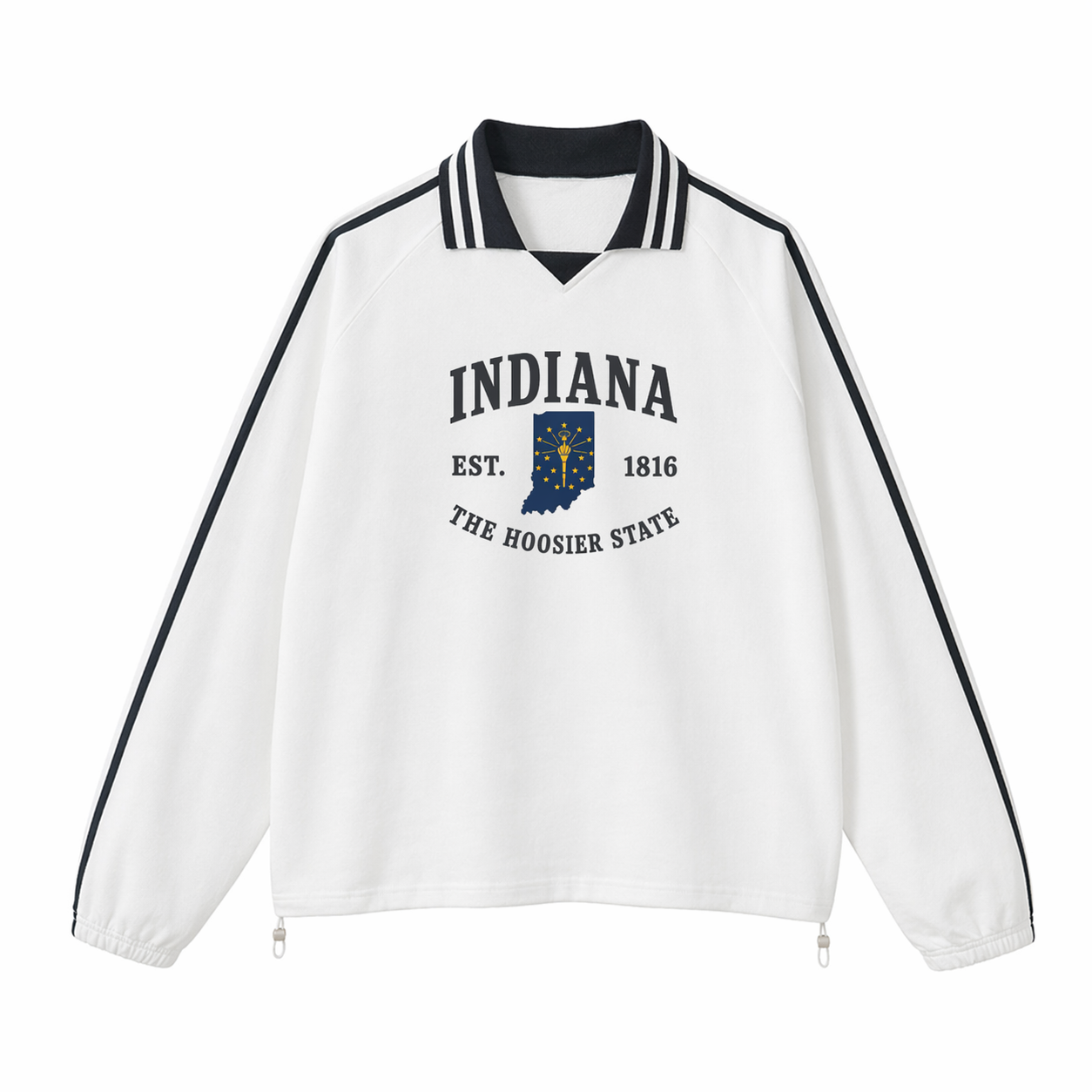 Collection 8 Indiana Contrast Striped Lapel Collar Sweatshirt - White front