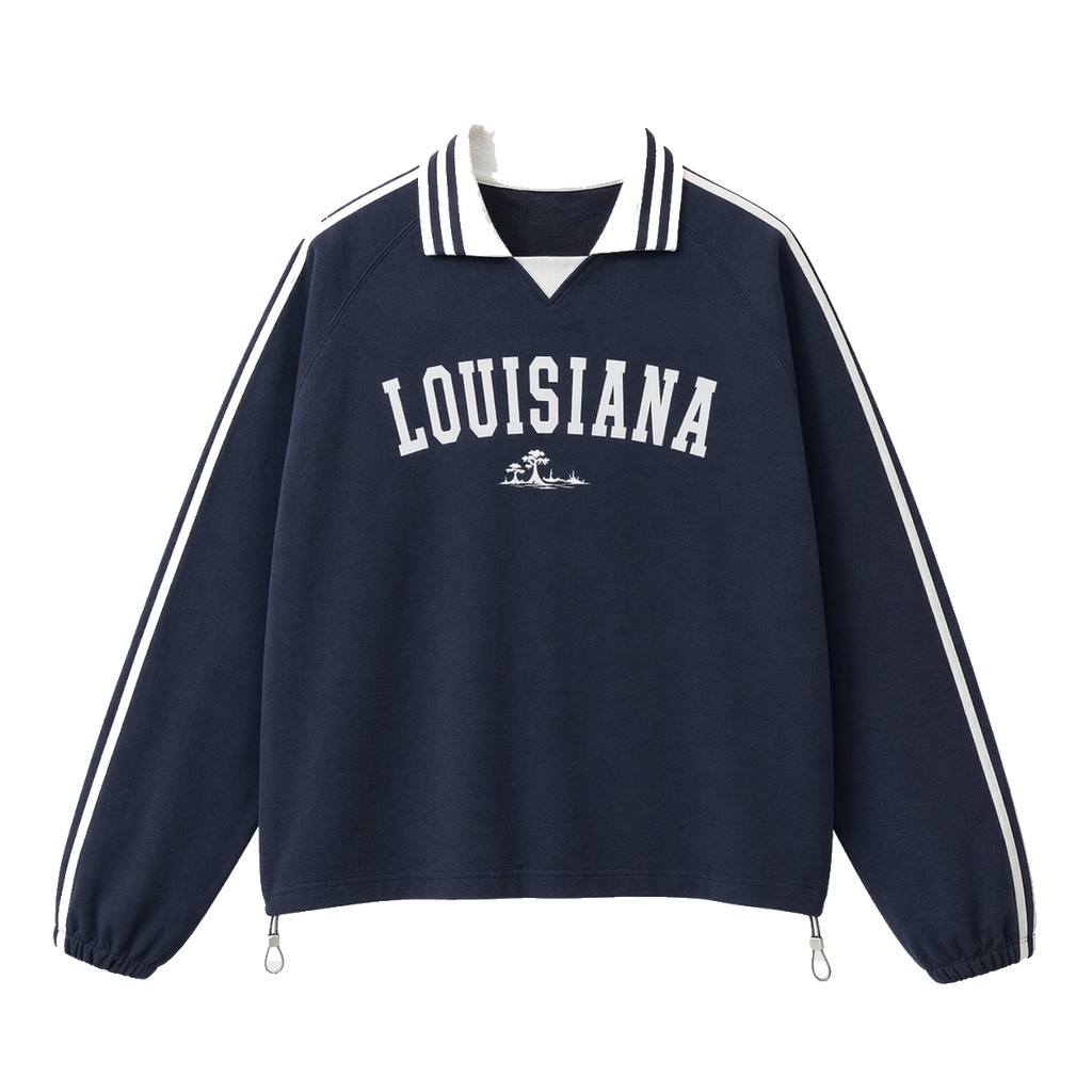 Collection 9 Louisiana Contrast Striped Lapel Collar Sweatshirt - Royal Blue front