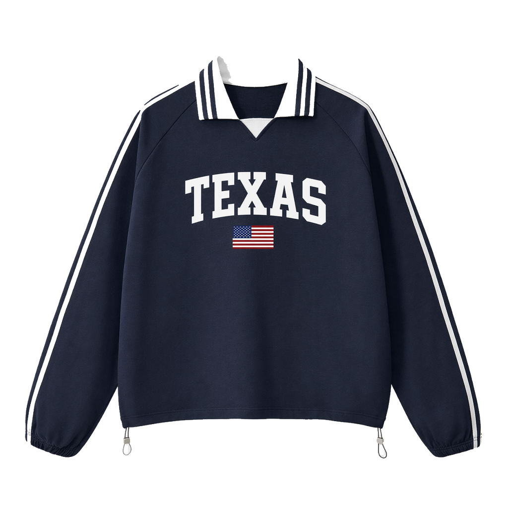 Collection 2 Texas Contrast Striped Lapel Collar Sweatshirt - Royal Blue front