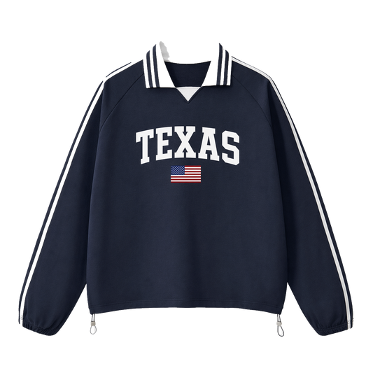 Collection 2 Texas Contrast Striped Lapel Collar Sweatshirt - Royal Blue front