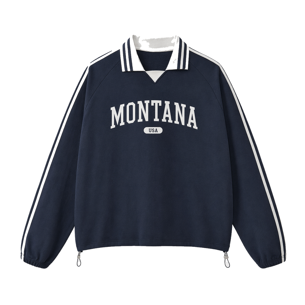 Collection 4 Montana Contrast Striped Lapel Collar Sweatshirt - Royal Blue front
