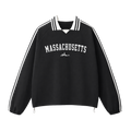 Collection 9 Massachusetts Contrast Striped Lapel Collar Sweatshirt - Black front
