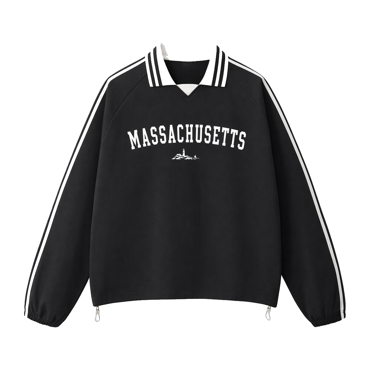 Collection 9 Massachusetts Contrast Striped Lapel Collar Sweatshirt - Black front