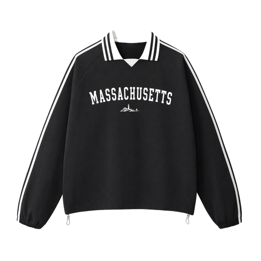 Collection 9 Massachusetts Contrast Striped Lapel Collar Sweatshirt - Black front