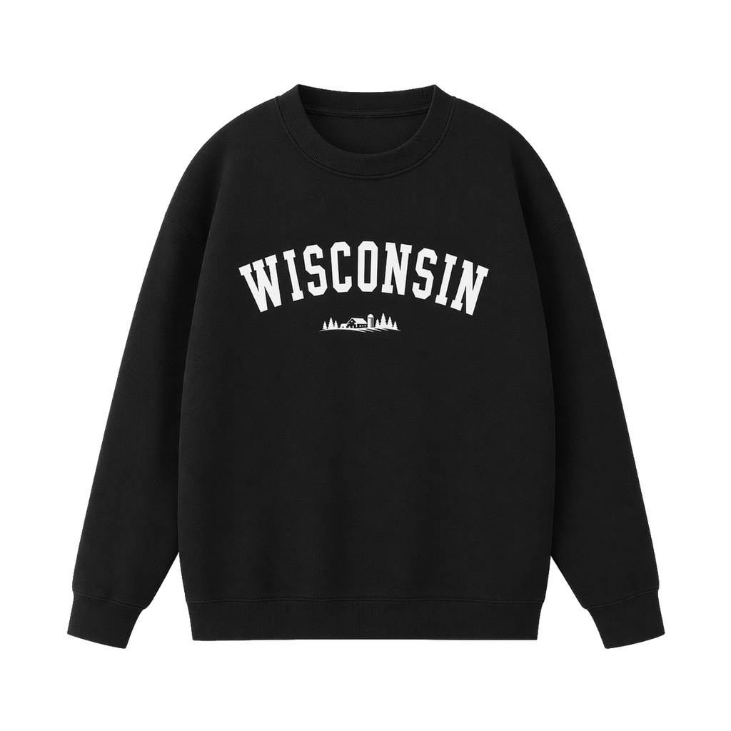 Collection 9 Wisconsin Essential Heavyweight Crewneck Sweatshirt - Black front