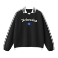 Collection 6 Nebraska Contrast Striped Lapel Collar Sweatshirt - Black front