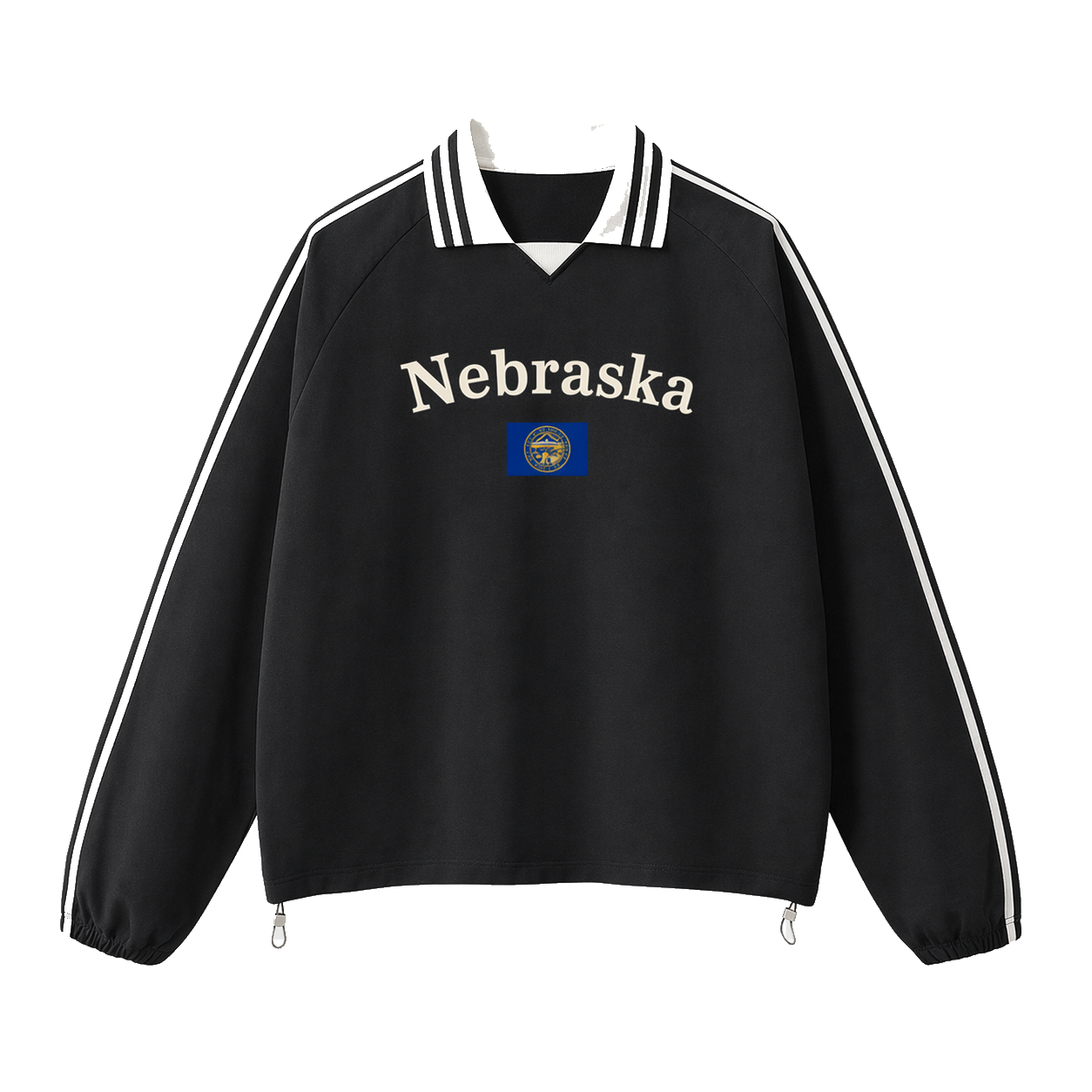 Collection 6 Nebraska Contrast Striped Lapel Collar Sweatshirt - Black front
