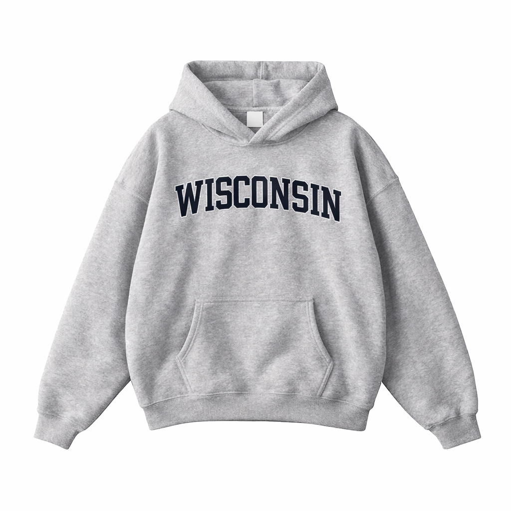 Collection 1 Wisconsin Oversize Fleeced Hoodie - Flower Gray front