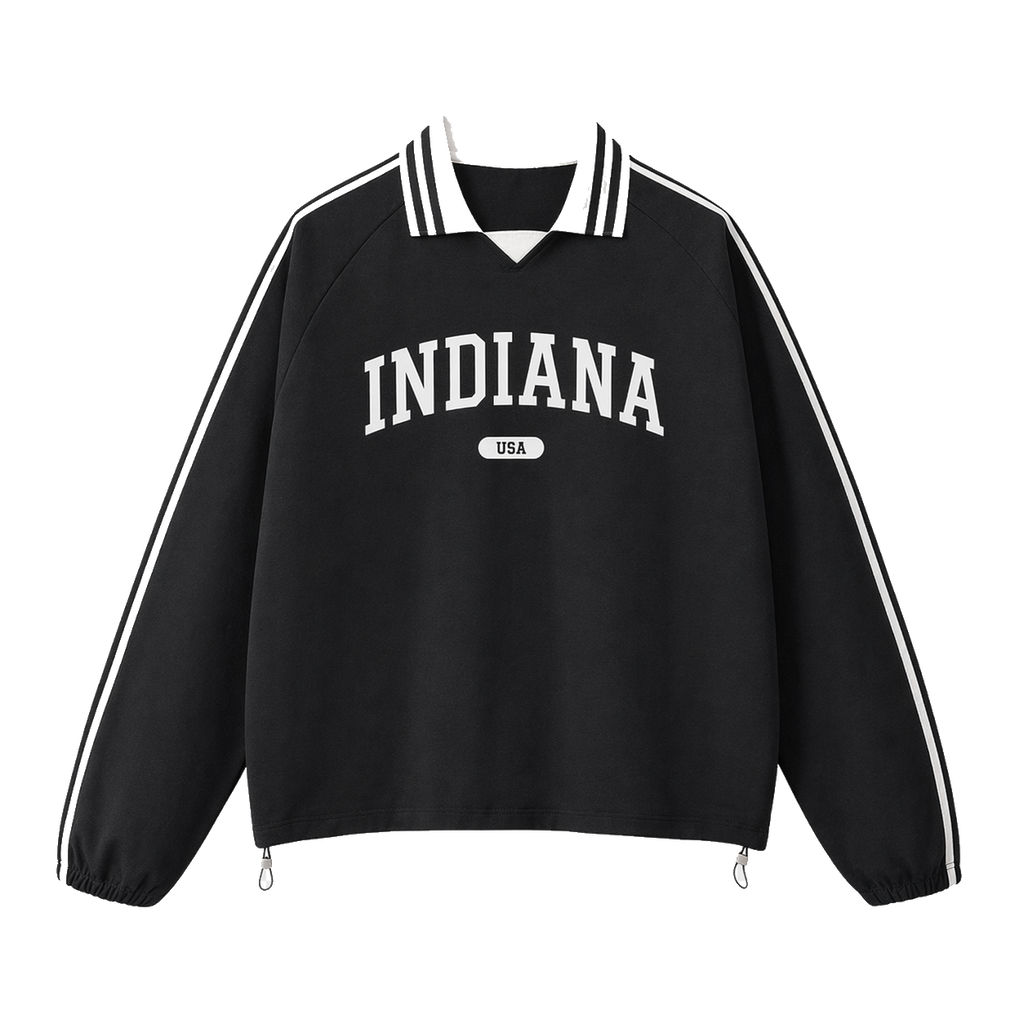 Collection 4 Indiana Contrast Striped Lapel Collar Sweatshirt - Black front