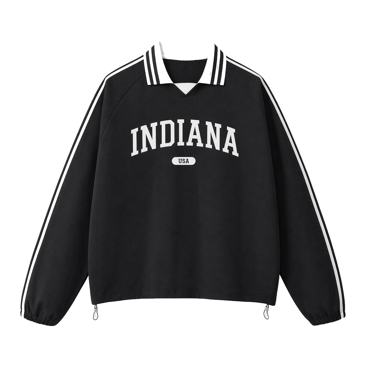 Collection 4 Indiana Contrast Striped Lapel Collar Sweatshirt - Black front