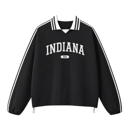 Collection 4 Indiana Contrast Striped Lapel Collar Sweatshirt - Black front