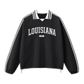 Collection 4 Louisiana Contrast Striped Lapel Collar Sweatshirt - Black front