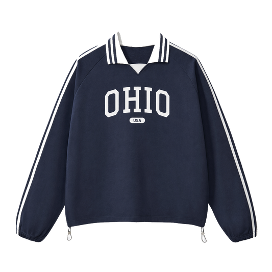 Collection 4 Ohio Contrast Striped Lapel Collar Sweatshirt - Royal Blue front