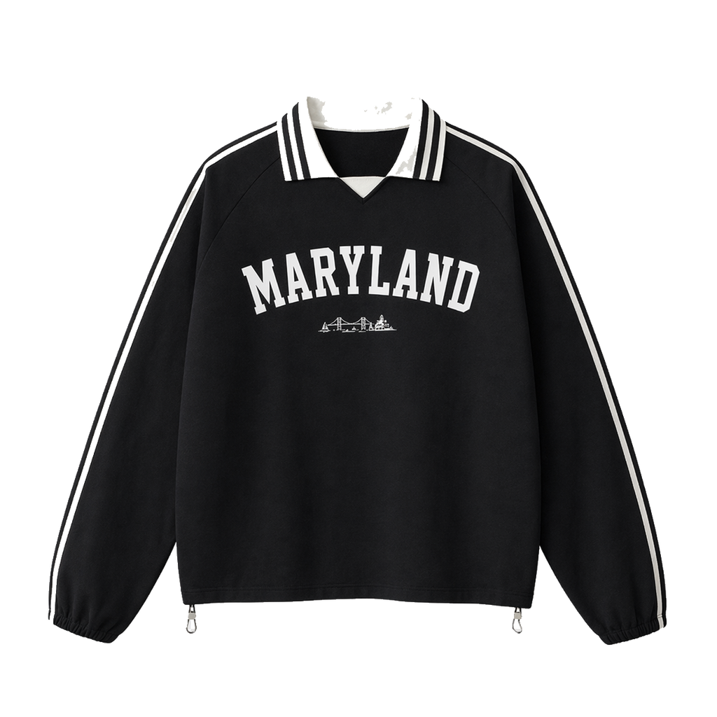 Collection 9 Maryland Contrast Striped Lapel Collar Sweatshirt - Black front