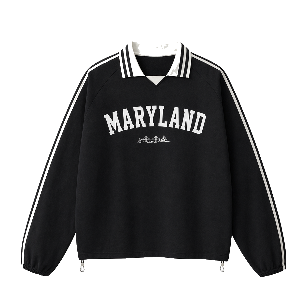 Collection 9 Maryland Contrast Striped Lapel Collar Sweatshirt - Black front